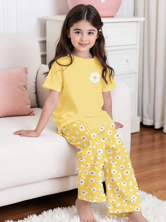 Sunflower Printed Half Sleeve Suit