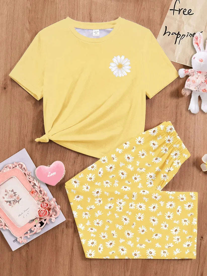 Sunflower Printed Half Sleeve Suit