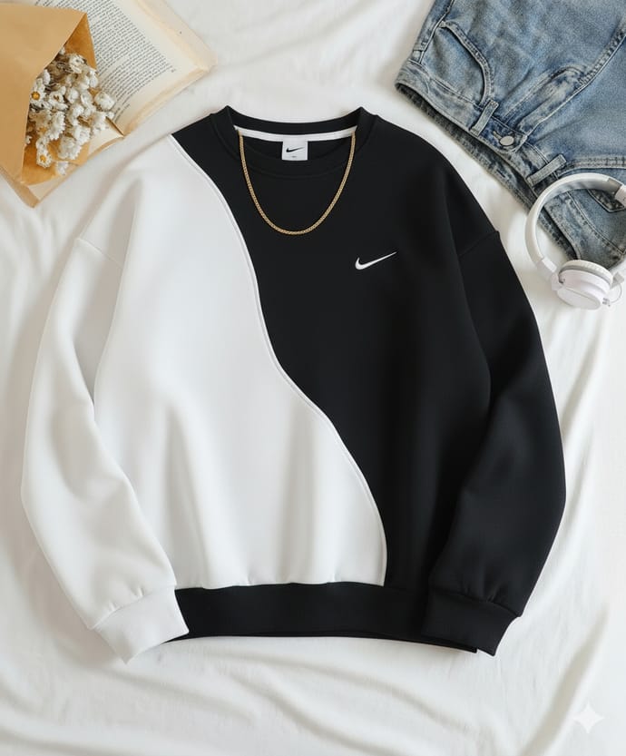 Split-Color Casual Pullover