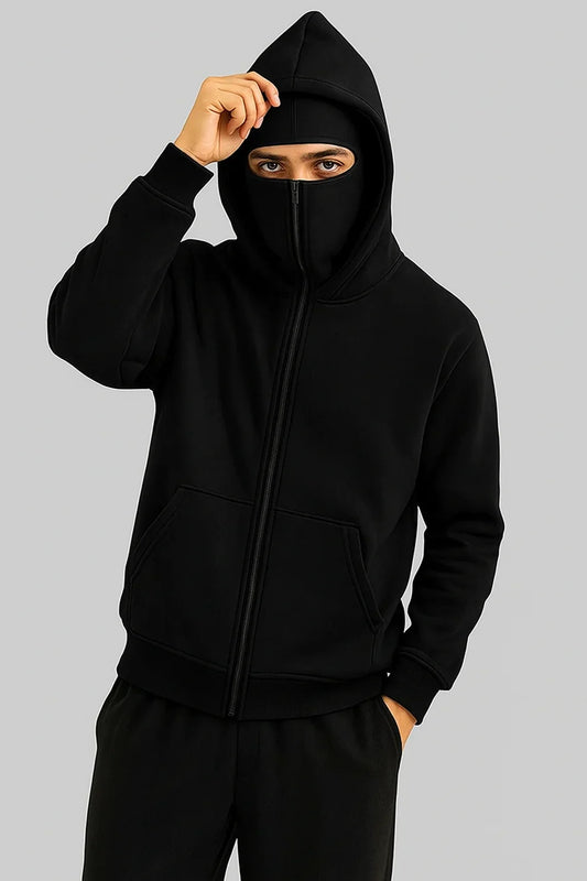 Men Balaclava Ninja Zipper Hoodie – Black Jacket