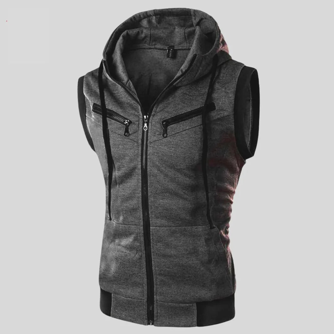 charcol Sleeveless Hooded Zipper hoddie