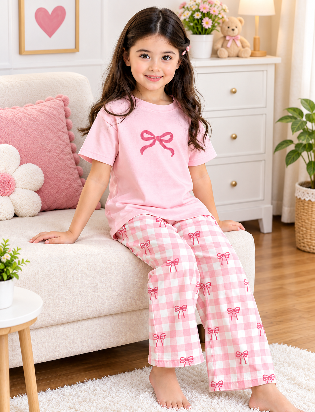 pink Ribbon Half Sleeve Kids Suit
