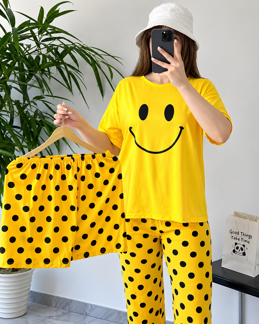 Yellow Smiley 3 Piece Nightwear
