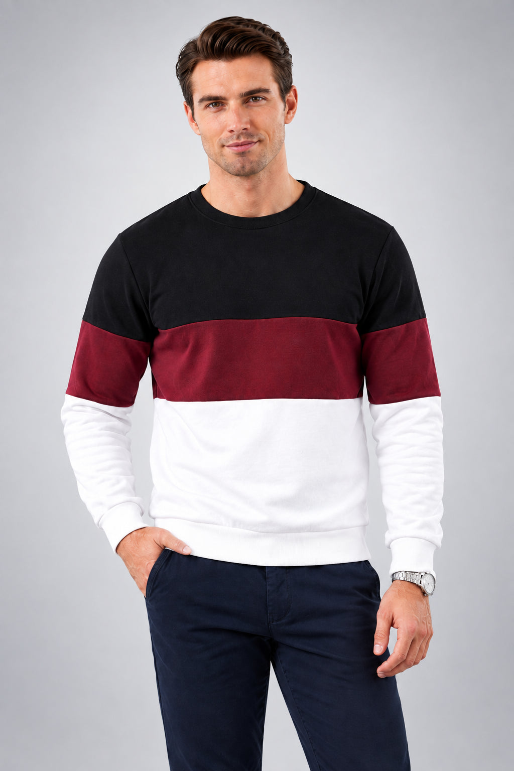 red white  and black panel sweet shirt unisex