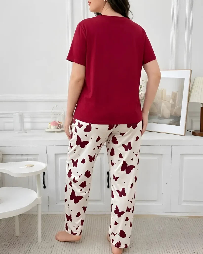 Red Butterfly Print Night Suit