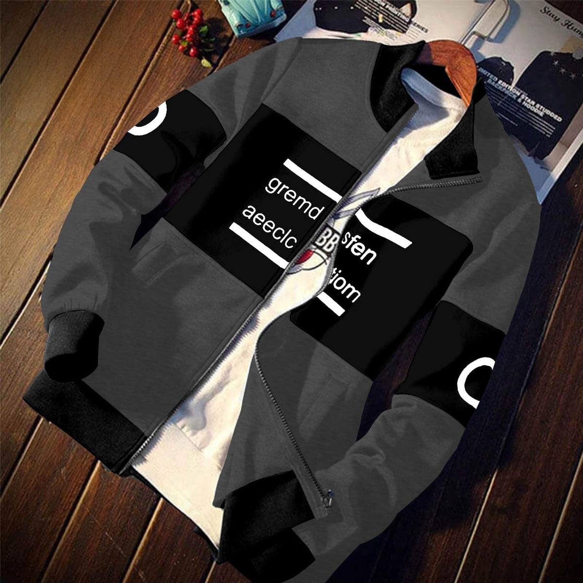 Urban Block-Print Fleece Winter Jacket
