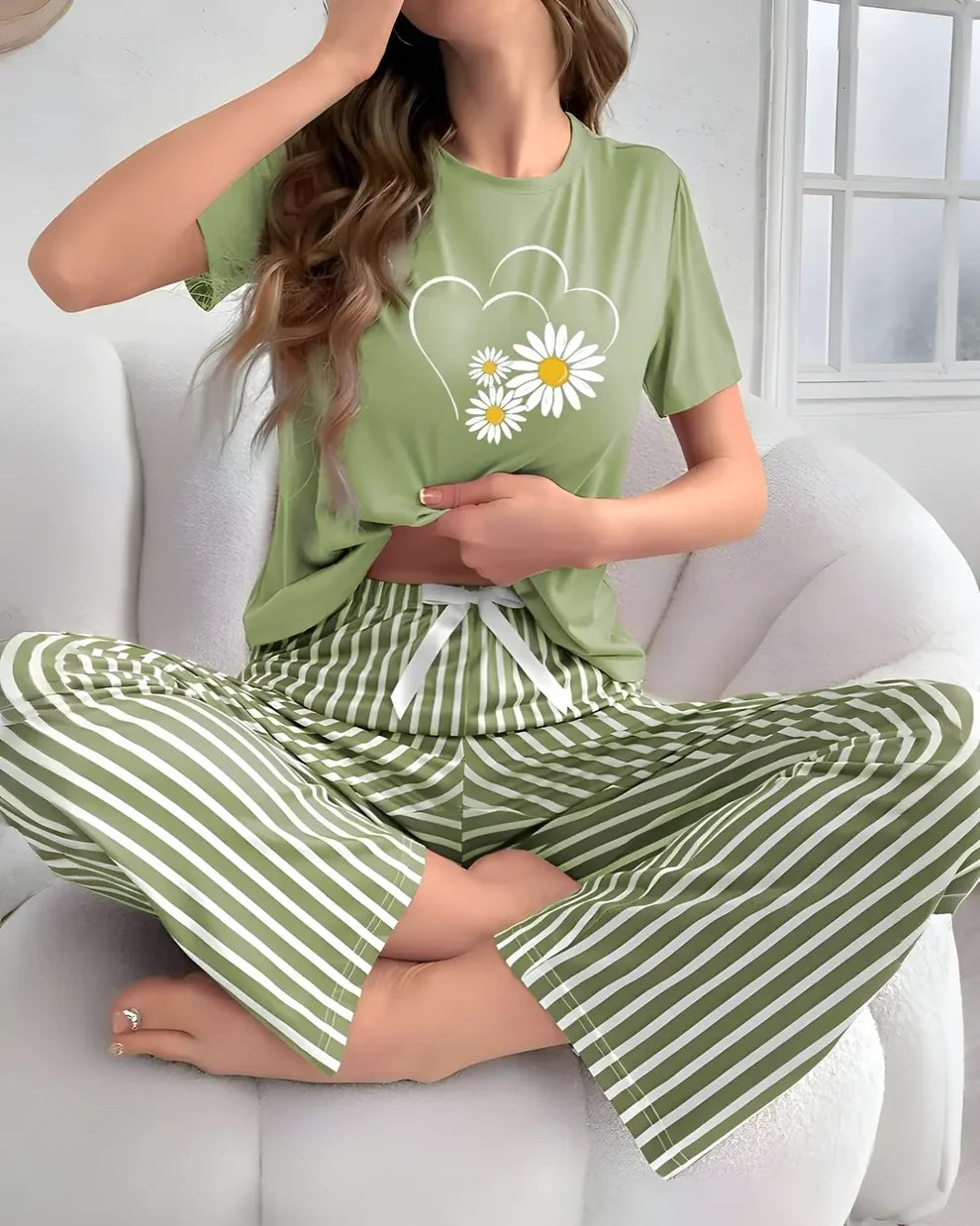 Green Heart Print  Nightwear Set